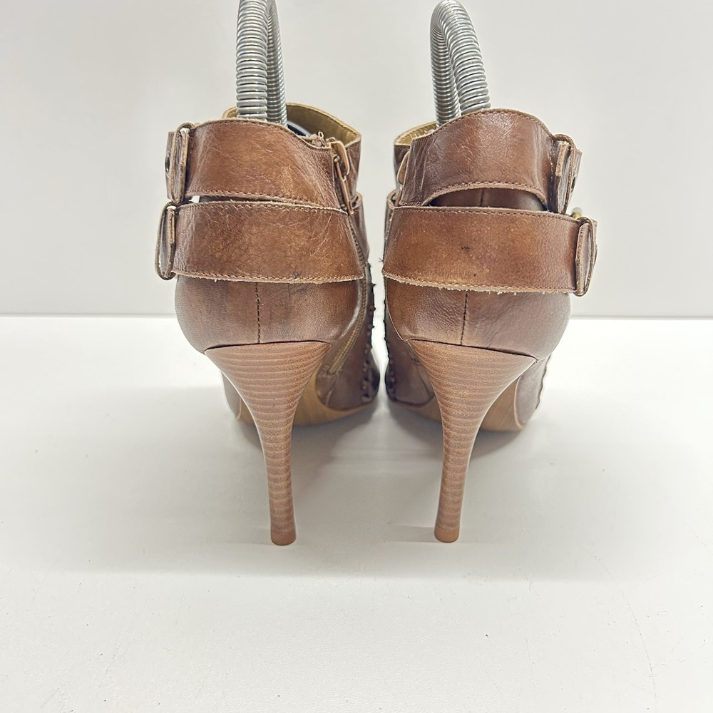 Carlos Santana Borderline Brown Leather Ankle Booties Heels Whipstitch Womens 7M - Picture 7 of 12